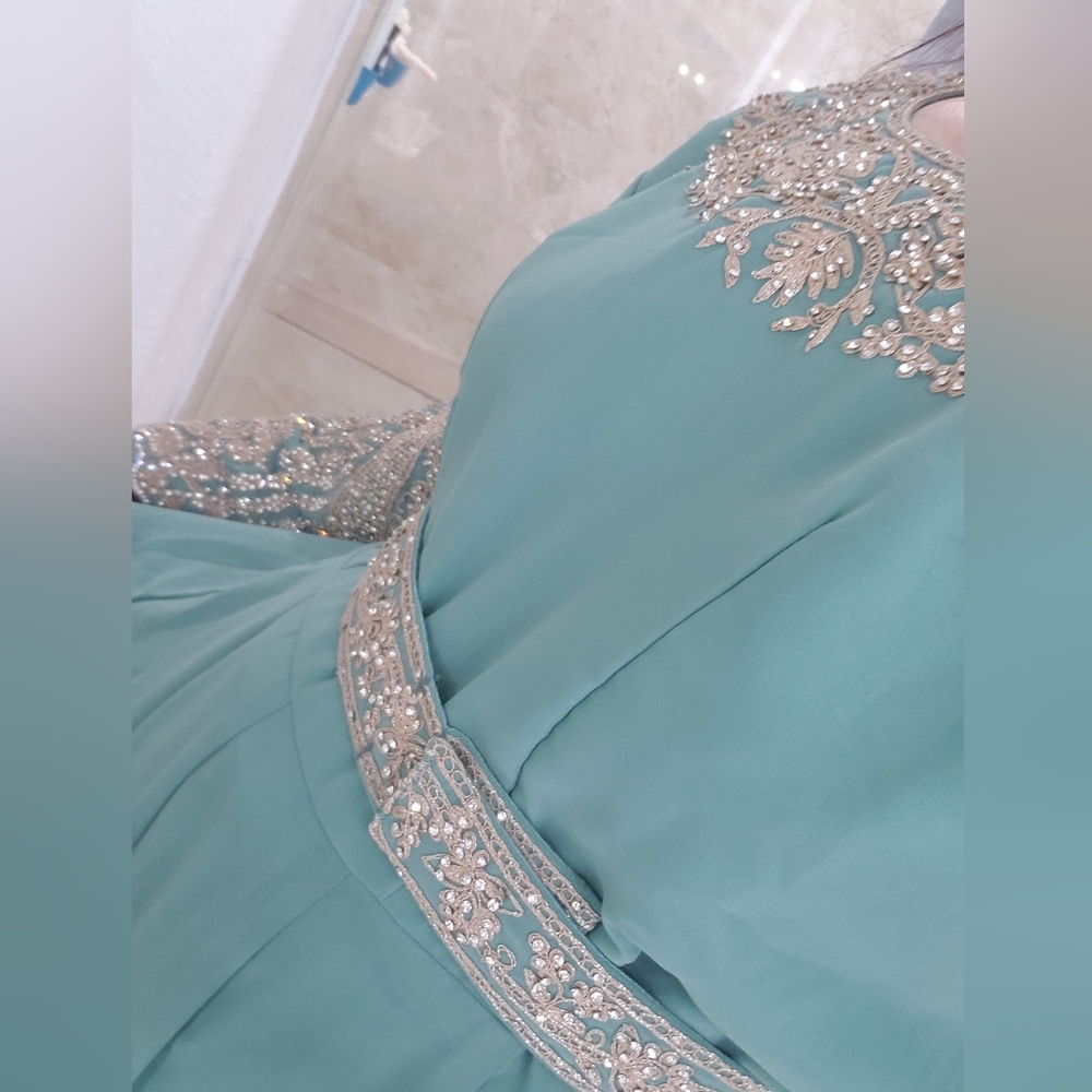 Beautiful sea green shalwar kameez latest short anarkali style